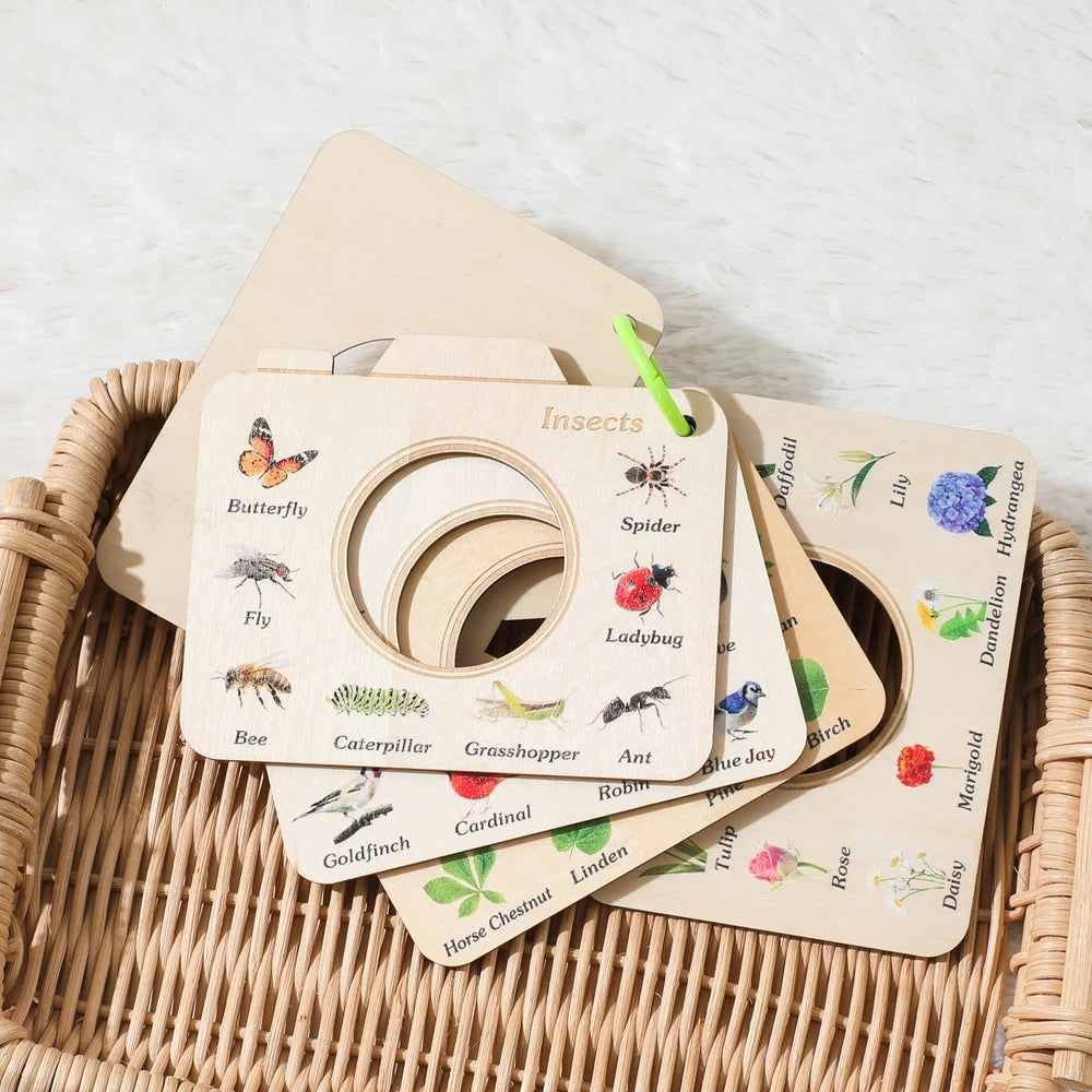 Montessori Wooden Cognitive Puzzle Book Toy for Babies & Kids
