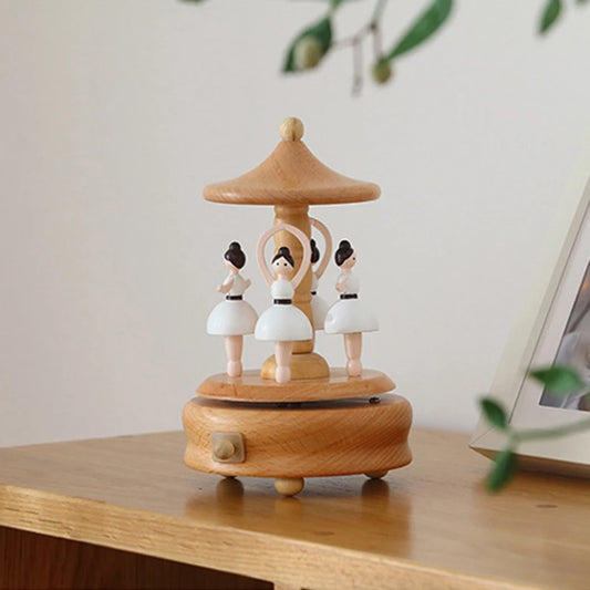 Ballerina Carousel Wooden Wind Up Music Box