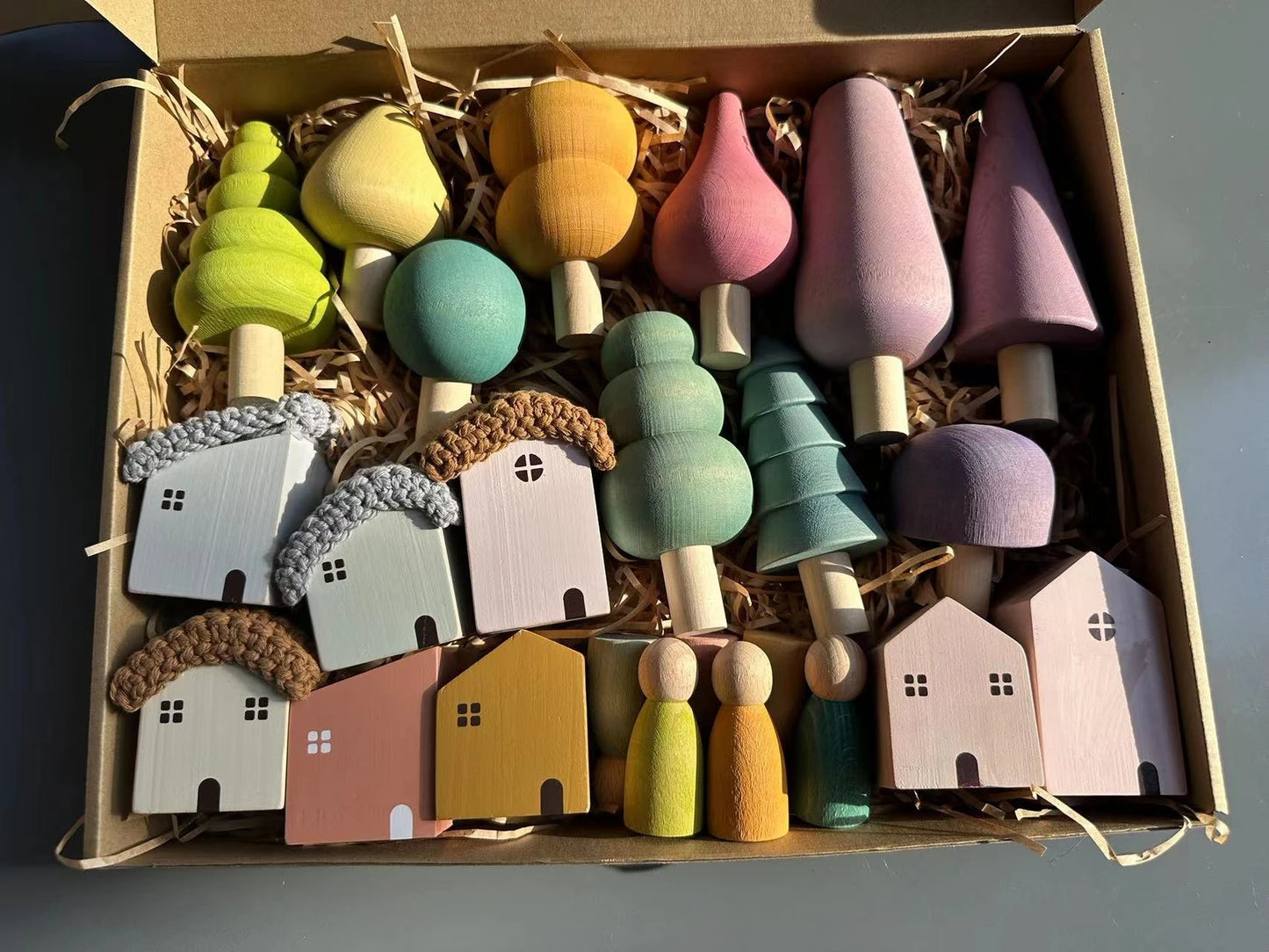Montessori Wooden Stacking Blocks Pastel Nordic Forest Set