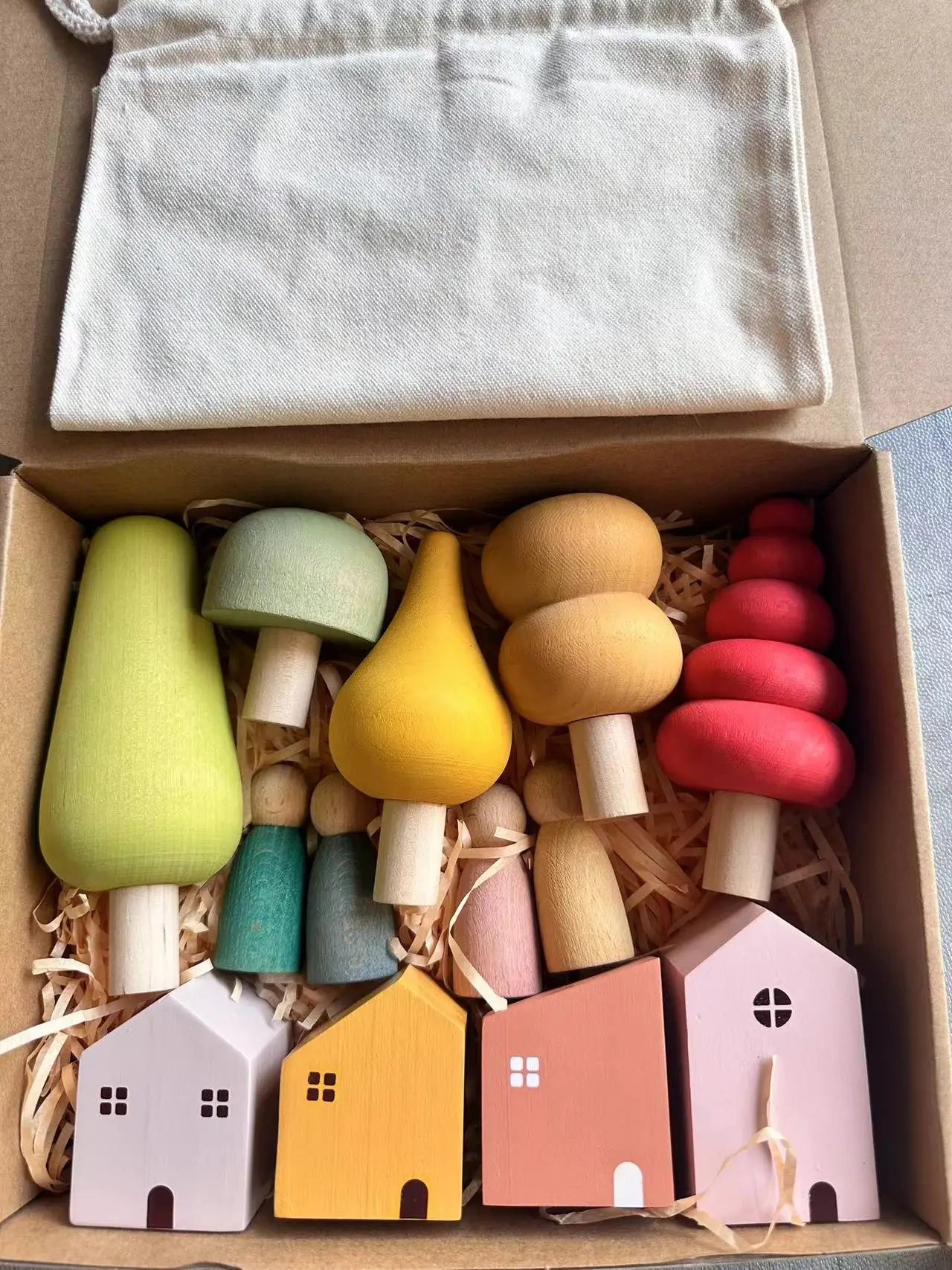 Montessori Wooden Stacking Blocks Pastel Nordic Forest Set