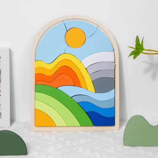 Wooden Rainbow Shape and Color Puzzle - Educational Toy