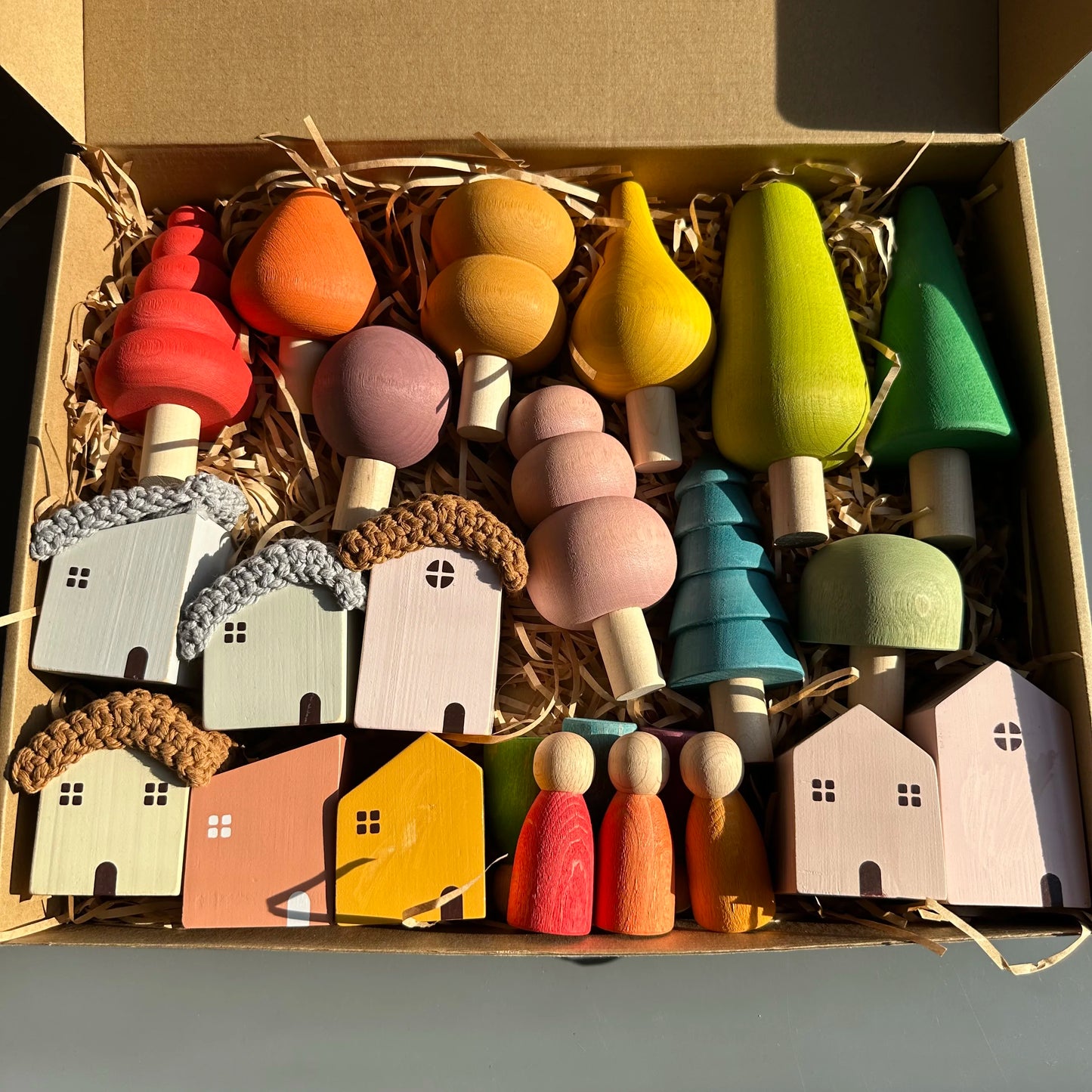 Montessori Wooden Stacking Blocks Pastel Nordic Forest Set