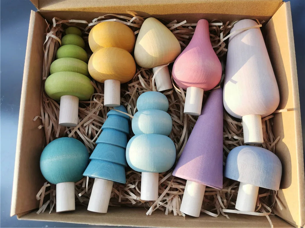 Montessori Wooden Stacking Blocks Pastel Nordic Forest Set