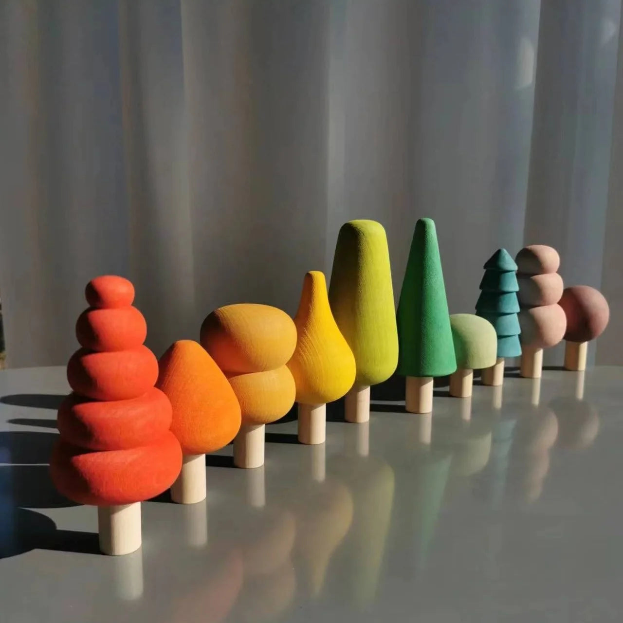 Montessori Wooden Stacking Blocks Pastel Nordic Forest Set