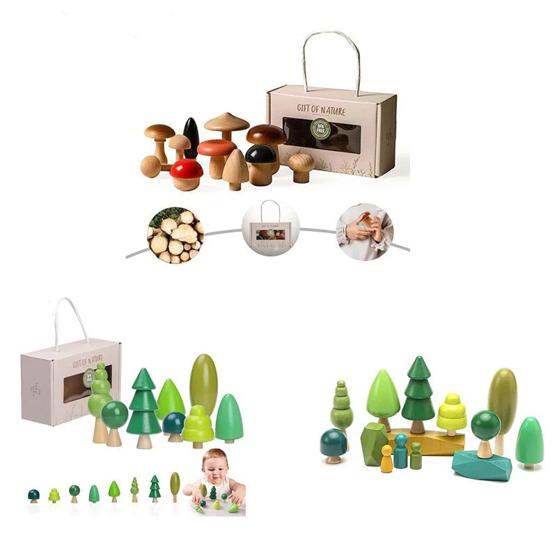 Wooden Forest Tree Building Blocks - Montessori Simulation Green Tree Toy